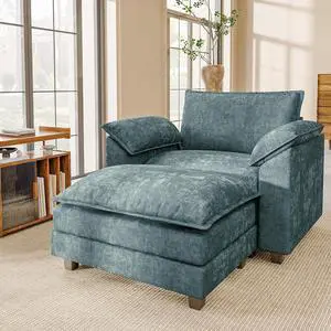 40" Chaise Lounge Chair for Single Comfy Upholstered Deep Seat Reading Arm Chair Clould Couch for Living Room, Apartment Office, Small Spaces (Dark Blue-3, Single Sofa) 40" Chaise Lounge Chair for Single Comfy Upholstered Deep Seat Reading Arm Chair Clould Couch for Living Room, Apartment Office, Small Spaces (Dark Blue-3, Single Sofa)