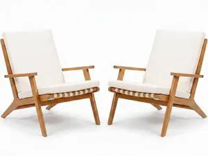 Patio Chairs Acacia Wood, Adirondack Chairs Set of 2, PE Leather Outdoor Chairs with Soft Cushions for Porch, Poolside, Garden, Beige Patio Chairs Acacia Wood, Adirondack Chairs Set of 2, PE Leather Outdoor Chairs with Soft Cushions for Porch, Poolside, Garden, Beige