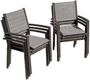 Patio Chairs Textilene Outdoor Chairs Set of 6 Stackable Dining Chair for Backyard, Deck, Poolside (Grey) Patio Chairs Textilene Outdoor Chairs Set of 6 Stackable Dining Chair for Backyard, Deck, Poolside (Grey)