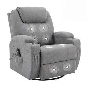 Small Swivel Rocker Recliner, 360 Rocking Chair Recliner with Massage, Upholstered Fabric Rocker Recliner with Cup Holder for Living Room, Bedroom, Nursery (Gray) Small Swivel Rocker Recliner, 360 Rocking Chair Recliner with Massage, Upholstered Fabric Rocker Recliner with Cup Holder for Living Room, Bedroom, Nursery (Gray)