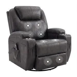 Small Swivel Rocker Recliner, 360 Rocking Chair Recliner with Massage, Upholstered Leathaire Rocker Recliner with Cup Holder for Living Room, Bedroom, Nursery (Black) Small Swivel Rocker Recliner, 360 Rocking Chair Recliner with Massage, Upholstered Leathaire Rocker Recliner with Cup Holder for Living Room, Bedroom, Nursery (Black)