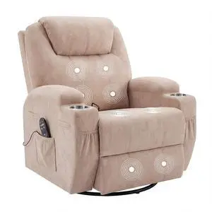 Small Swivel Rocker Recliner, 360 Rocking Chair Recliner with Massage, Upholstered Fabric Rocker Recliner with Cup Holder for Living Room, Bedroom, Nursery (Beige) Small Swivel Rocker Recliner, 360 Rocking Chair Recliner with Massage, Upholstered Fabric Rocker Recliner with Cup Holder for Living Room, Bedroom, Nursery (Beige)