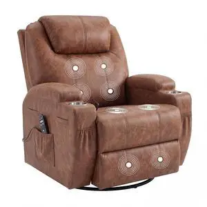 Small Swivel Rocker Recliner, 360 Rocking Chair Recliner with Massage, Upholstered Leathaire Rocker Recliner with Cup Holder for Living Room, Bedroom, Nursery (Dark Brown) Small Swivel Rocker Recliner, 360 Rocking Chair Recliner with Massage, Upholstered Leathaire Rocker Recliner with Cup Holder for Living Room, Bedroom, Nursery (Dark Brown)