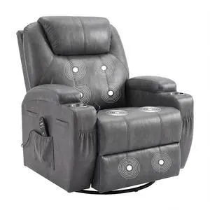 Small Swivel Rocker Recliner, 360 Rocking Chair Recliner with Massage, Upholstered Leathaire Rocker Recliner with Cup Holder for Living Room, Bedroom, Nursery (Dark Gray) Small Swivel Rocker Recliner, 360 Rocking Chair Recliner with Massage, Upholstered Leathaire Rocker Recliner with Cup Holder for Living Room, Bedroom, Nursery (Dark Gray)