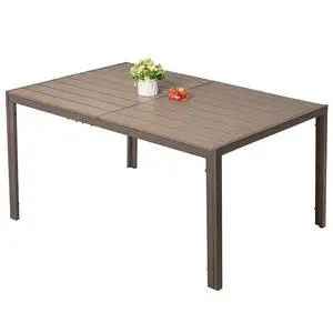 Outdoor Table 59" x 35" Dining Table Set for 6 Wood Texture Patio Table for Deck, Garden, Backyard Outdoor Table 59" x 35" Dining Table Set for 6 Wood Texture Patio Table for Deck, Garden, Backyard
