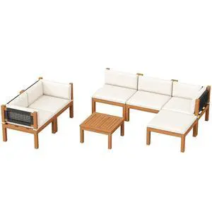 7 Piece Acacia Wood Patio Sofa, Outdoor Sectional Coach and Love Seat with Coffee Table, Acacia Wood Patio Furniture Set for Balcony,Porch,Garden 7 Piece Acacia Wood Patio Sofa, Outdoor Sectional Coach and Love Seat with Coffee Table, Acacia Wood Patio Furniture Set for Balcony,Porch,Garden