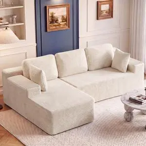 110" Boneless Sectional Couch, Modular Sectional Sofa L-Shape Couch with Deep Seat, Cloud Comfy Boneless Couch for Living Room, No Assembly Required (Corduroy, Beige) 110" Boneless Sectional Couch, Modular Sectional Sofa L-Shape Couch with Deep Seat, Cloud Comfy Boneless Couch for Living Room, No Assembly Required (Corduroy, Beige)
