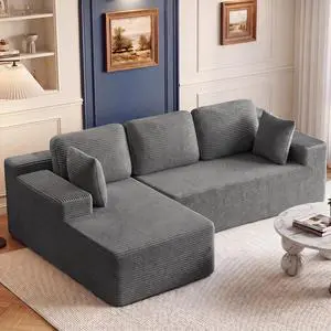 110" Boneless Sectional Couch, Modular Sectional Sofa L-Shape Couch with Deep Seat, Cloud Comfy Boneless Couch for Living Room, No Assembly Required (Corduroy, Grey) 110" Boneless Sectional Couch, Modular Sectional Sofa L-Shape Couch with Deep Seat, Cloud Comfy Boneless Couch for Living Room, No Assembly Required (Corduroy, Grey)