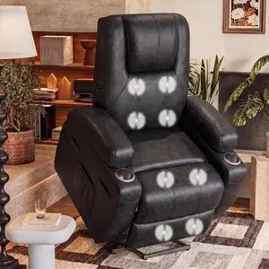 Electric Power Lift Recliner Chair with Massage for Elderly Corduroy Fabric Recliner Single Sofa with Cup Holders, Side Pockets and Remote Control for Living Room Bedroom (Leathaire, Dark Gray) Electric Power Lift Recliner Chair with Massage for Elderly Corduroy Fabric Recliner Single Sofa with Cup Holders, Side Pockets and Remote Control for Living Room Bedroom (Leathaire, Dark Gray)