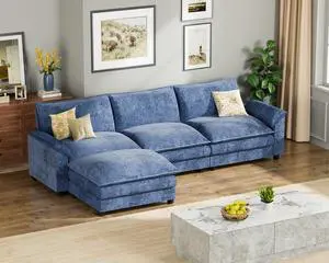 119" Modular Sectional Sofa, L Shaped Sofa Couch with Reversible Ottoman, DIY Combination Chenille Deep 3-Seat Cloud Couch for Living Room, Apartment (Dark Blue, L Shaped Sofa) 119" Modular Sectional Sofa, L Shaped Sofa Couch with Reversible Ottoman, DIY Combination Chenille Deep 3-Seat Cloud Couch for Living Room, Apartment (Dark Blue, L Shaped Sofa)