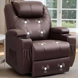 Recliner Chair, 360° Swivel Rocker Chair for Adults, Rocking Recliner Chair with Massage, Comfy Single Sofa with Side Pockets Cup Holders for Living Room, Bedroom, Nursery (Leather, Dark Brown) Recliner Chair, 360° Swivel Rocker Chair for Adults, Rocking Recliner Chair with Massage, Comfy Single Sofa with Side Pockets Cup Holders for Living Room, Bedroom, Nursery (Leather, Dark Brown)