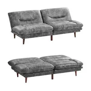 Futon Sofa Bed,69 Inch Futon Couch Convertible with Adjustable Backrest and Armrests, Recliner Sleeper Sofa for Small Spaces, Living Room, Office, Guest Room (Grey-PU Leather) Futon Sofa Bed,69 Inch Futon Couch Convertible with Adjustable Backrest and Armrests, Recliner Sleeper Sofa for Small Spaces, Living Room, Office, Guest Room (Grey-PU Leather)
