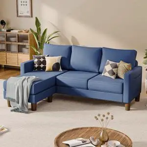 L Shape Sectional Sofa Couch, 3 Seat Convertible Sofa with Movable Ottoman and Side Storage Pockage, Modern Sofa Small Couches for Living Room & Apartment and Small Space (Linen, Blue) L Shape Sectional Sofa Couch, 3 Seat Convertible Sofa with Movable Ottoman and Side Storage Pockage, Modern Sofa Small Couches for Living Room & Apartment and Small Space (Linen, Blue)