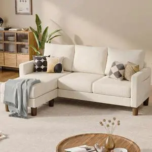 L Shape Sectional Sofa Couch, 3 Seat Convertible Sofa with Movable Ottoman and Side Storage Pockage, Modern Sofa Small Couches for Living Room & Apartment and Small Space (Corduroy, Creamy Style) L Shape Sectional Sofa Couch, 3 Seat Convertible Sofa with Movable Ottoman and Side Storage Pockage, Modern Sofa Small Couches for Living Room & Apartment and Small Space (Corduroy, Creamy Style)