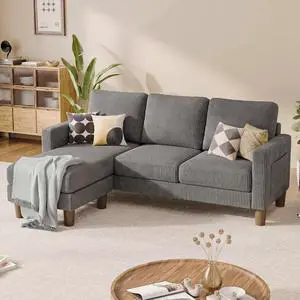 L Shape Sectional Sofa Couch, 3 Seat Convertible Sofa with Movable Ottoman and Side Storage Pockage, Modern Sofa Small Couches for Living Room & Apartment and Small Space (Corduroy, Charcoal) L Shape Sectional Sofa Couch, 3 Seat Convertible Sofa with Movable Ottoman and Side Storage Pockage, Modern Sofa Small Couches for Living Room & Apartment and Small Space (Corduroy, Charcoal)