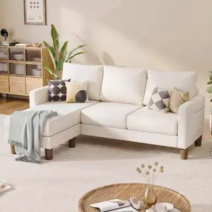 L Shape Sectional Sofa Couch, 3 Seat Convertible Sofa with Movable Ottoman and Side Storage Pockage, Modern Sofa Small Couches for Living Room & Apartment and Small Space (Linen, White) L Shape Sectional Sofa Couch, 3 Seat Convertible Sofa with Movable Ottoman and Side Storage Pockage, Modern Sofa Small Couches for Living Room & Apartment and Small Space (Linen, White)