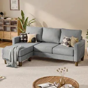 L Shape Sectional Sofa Couch, 3 Seat Convertible Sofa with Movable Ottoman and Side Storage Pockage, Modern Sofa Small Couches for Living Room & Apartment and Small Space (Linen, Grey) L Shape Sectional Sofa Couch, 3 Seat Convertible Sofa with Movable Ottoman and Side Storage Pockage, Modern Sofa Small Couches for Living Room & Apartment and Small Space (Linen, Grey)