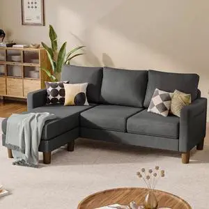 L Shape Sectional Sofa Couch, 3 Seat Convertible Sofa with Movable Ottoman and Side Storage Pockage, Modern Sofa Small Couches for Living Room & Apartment and Small Space (Neutral Grey, Linen) L Shape Sectional Sofa Couch, 3 Seat Convertible Sofa with Movable Ottoman and Side Storage Pockage, Modern Sofa Small Couches for Living Room & Apartment and Small Space (Neutral Grey, Linen)