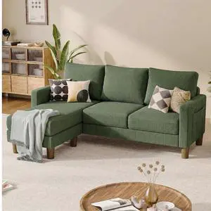 L Shape Sectional Sofa Couch, 3 Seat Convertible Sofa with Movable Ottoman and Side Storage Pockage, Modern Sofa Small Couches for Living Room & Apartment and Small Space (Corduroy, Olive Green) L Shape Sectional Sofa Couch, 3 Seat Convertible Sofa with Movable Ottoman and Side Storage Pockage, Modern Sofa Small Couches for Living Room & Apartment and Small Space (Corduroy, Olive Green)