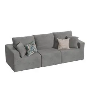 Boneless Couch with Deep Seat and Ottoman, Modular Sectional Sofa with Body Support, Corduroy Couches for Living Room, Apartments, Bedroom, No Assembly Required (Gray, Three Seater) Boneless Couch with Deep Seat and Ottoman, Modular Sectional Sofa with Body Support, Corduroy Couches for Living Room, Apartments, Bedroom, No Assembly Required (Gray, Three Seater)