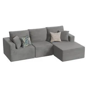 Boneless Couch with Deep Seat and Ottoman, Modular Sectional Sofa with Body Support, Corduroy Couches for Living Room, Apartments, Bedroom, No Assembly Required (Gray, L-Shaped) Boneless Couch with Deep Seat and Ottoman, Modular Sectional Sofa with Body Support, Corduroy Couches for Living Room, Apartments, Bedroom, No Assembly Required (Gray, L-Shaped)