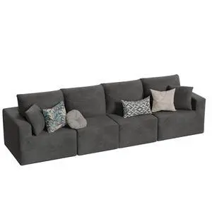 Boneless Couch with Deep Seat and Ottoman, Modular Sectional Sofa with Body Support, Corduroy Couches for Living Room, Apartments, Bedroom, No Assembly Required (Black, Four Seater) Boneless Couch with Deep Seat and Ottoman, Modular Sectional Sofa with Body Support, Corduroy Couches for Living Room, Apartments, Bedroom, No Assembly Required (Black, Four Seater)