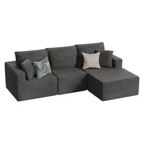 Boneless Couch with Deep Seat and Ottoman, Modular Sectional Sofa with Body Support, Corduroy Couches for Living Room, Apartments, Bedroom, No Assembly Required (Black, L-Shaped) Boneless Couch with Deep Seat and Ottoman, Modular Sectional Sofa with Body Support, Corduroy Couches for Living Room, Apartments, Bedroom, No Assembly Required (Black, L-Shaped)