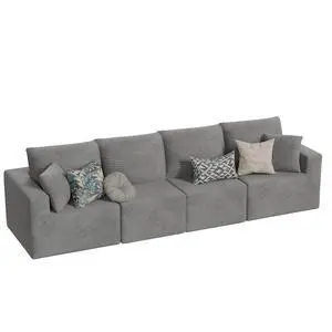 Boneless Couch with Deep Seat and Ottoman, Modular Sectional Sofa with Body Support, Corduroy Couches for Living Room, Apartments, Bedroom, No Assembly Required (Gray, Four Seater) Boneless Couch with Deep Seat and Ottoman, Modular Sectional Sofa with Body Support, Corduroy Couches for Living Room, Apartments, Bedroom, No Assembly Required (Gray, Four Seater)
