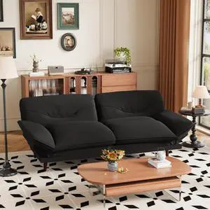 Convertible Futon Sofa Bed, Sleeper Futon Couch with Adjustable Backrest and Armrests, Modern Loveseat with Sturdy Wood Frame for Small Spaces, Apartments (Fabric, Black) Convertible Futon Sofa Bed, Sleeper Futon Couch with Adjustable Backrest and Armrests, Modern Loveseat with Sturdy Wood Frame for Small Spaces, Apartments (Fabric, Black)