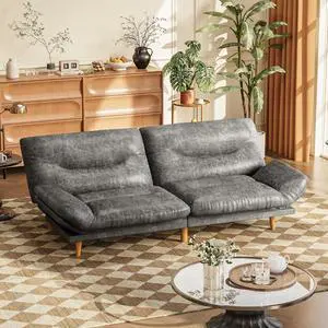 Convertible Futon Sofa Bed, Sleeper Futon Couch with Adjustable Backrest and Armrests, Modern Loveseat with Sturdy Wood Frame for Small Spaces, Apartments (Leathaire, Gray) Convertible Futon Sofa Bed, Sleeper Futon Couch with Adjustable Backrest and Armrests, Modern Loveseat with Sturdy Wood Frame for Small Spaces, Apartments (Leathaire, Gray)