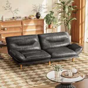 Convertible Futon Sofa Bed, Sleeper Futon Couch with Adjustable Backrest and Armrests, Modern Loveseat with Sturdy Wood Frame for Small Spaces, Apartments (Leathaire, Light Black) Convertible Futon Sofa Bed, Sleeper Futon Couch with Adjustable Backrest and Armrests, Modern Loveseat with Sturdy Wood Frame for Small Spaces, Apartments (Leathaire, Light Black)