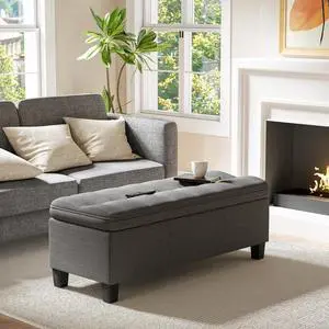 47 Inches Storage Ottoman with Legs, End of Bed Bench, Foot Rest for Couch, for Living Room, Bedroom, Entryway, 17.3" D x 47.2" W x 18.5" H, Easy Assembly (Dark Gray) 47 Inches Storage Ottoman with Legs, End of Bed Bench, Foot Rest for Couch, for Living Room, Bedroom, Entryway, 17.3" D x 47.2" W x 18.5" H, Easy Assembly (Dark Gray)