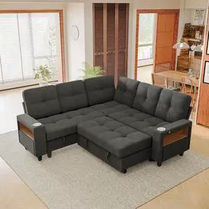 83" Sectional Sleeper Sofa with Storage Chaise, Pull Out Couch Modular Sofa Bed with USB Charging, LED lighting & Cup Holder, Chenille L shaped Sofa Couches for Living Room (Grey, Sleeper Sofa-2) 83" Sectional Sleeper Sofa with Storage Chaise, Pull Out Couch Modular Sofa Bed with USB Charging, LED lighting & Cup Holder, Chenille L shaped Sofa Couches for Living Room (Grey, Sleeper Sofa-2)