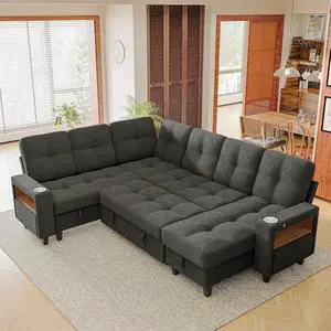 108" Pull Out Couch with Sofa Bed & Storage Chaise, Sleeper Sofa with USB Charging, LED lighting & Cup Holder, Sectional U Shpaed Sofa Chenille Couch for Living Room, Apartment (Grey, Sleeper Sofa-3) 108" Pull Out Couch with Sofa Bed & Storage Chaise, Sleeper Sofa with USB Charging, LED lighting & Cup Holder, Sectional U Shpaed Sofa Chenille Couch for Living Room, Apartment (Grey, Sleeper Sofa-3)
