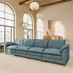 159" Modular Sectional Chenille Couches Linear Sofa with Double-Layer Cushion, 4-Seat Couch DIY Combination Couches for Living Room, Bedroom and Apartment (Dark Blue-1, Linear Sofa) 159" Modular Sectional Chenille Couches Linear Sofa with Double-Layer Cushion, 4-Seat Couch DIY Combination Couches for Living Room, Bedroom and Apartment (Dark Blue-1, Linear Sofa)