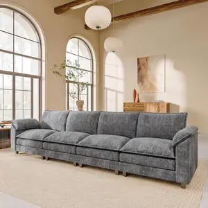 159" Modular Sectional Chenille Couches Linear Sofa with Double-Layer Cushion, 4-Seat Couch DIY Combination Couches for Living Room, Bedroom and Apartment (Light Grey-2, Linear Sofa) 159" Modular Sectional Chenille Couches Linear Sofa with Double-Layer Cushion, 4-Seat Couch DIY Combination Couches for Living Room, Bedroom and Apartment (Light Grey-2, Linear Sofa)