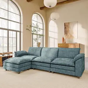 118.9" Modular Sectional Cloud Couch 3-Seat Sofa Set with Movable Ottoman, L Shaped Sofa Couch with Deep Seat, Chenille Couches for Living Room (Dark Blue-6, L Shaped Sofa) 118.9" Modular Sectional Cloud Couch 3-Seat Sofa Set with Movable Ottoman, L Shaped Sofa Couch with Deep Seat, Chenille Couches for Living Room (Dark Blue-6, L Shaped Sofa)