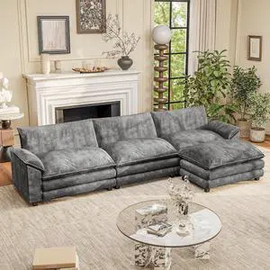 119" Modular Couch 3-Seat Sofa with Reversible Ottoman, Cloud Couch L Shaped Sofa with Deep Seat, Chenille Sectional Couches for Living Room 119" Modular Couch 3-Seat Sofa with Reversible Ottoman, Cloud Couch L Shaped Sofa with Deep Seat, Chenille Sectional Couches for Living Room