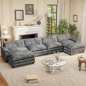 159" Modern Couches Sectional Sofa with Movable Ottoman, U Shaped Sofa Couch with Comfy Chenille and Deep Seat, 4-Seat Cloud Couch for Living Room, Bedroom and Apartment 159" Modern Couches Sectional Sofa with Movable Ottoman, U Shaped Sofa Couch with Comfy Chenille and Deep Seat, 4-Seat Cloud Couch for Living Room, Bedroom and Apartment