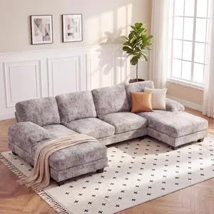 Sectional Couch with Double Chaise, U-Shaped Sofa with Removable & Washable Cushion Covers, 4 Seat Sofa Couches for Living Room, Apartment (Chenille, Slate Gray) Sectional Couch with Double Chaise, U-Shaped Sofa with Removable & Washable Cushion Covers, 4 Seat Sofa Couches for Living Room, Apartment (Chenille, Slate Gray)