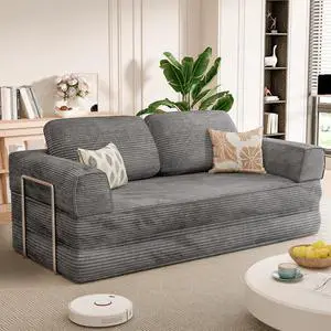 4-in-1 Convertible Sofa Bed, Oversized Boneless Couch with 4 Frame Kits and Removable Armrests, Corduroy Sleeper Sofa with 2 Pillows for Small Space, No Assembly Required (Gray) 4-in-1 Convertible Sofa Bed, Oversized Boneless Couch with 4 Frame Kits and Removable Armrests, Corduroy Sleeper Sofa with 2 Pillows for Small Space, No Assembly Required (Gray)