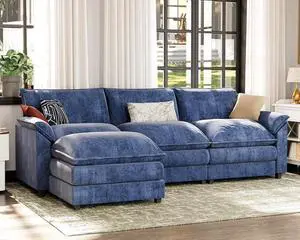 119" Modular Sectional Sofa,Oversized Cloud Couch with Ottoman,Chenille Sofas Sleeper with Metal Frame,Convertible 3-Seater Couches for Living Room (Blue,L Shape) | Breathable material 119" Modular Sectional Sofa,Oversized Cloud Couch with Ottoman,Chenille Sofas Sleeper with Metal Frame,Convertible 3-Seater Couches for Living Room (Blue,L Shape) | Breathable material