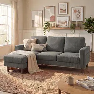 Sectional Couch with Movable Ottoman, Convertible L Shaped Sofa with Side Storage Pocket, 3 Seater Corduroy Couches for Living Room, Apartment & Office (Pearl Gray, Corduroy) Sectional Couch with Movable Ottoman, Convertible L Shaped Sofa with Side Storage Pocket, 3 Seater Corduroy Couches for Living Room, Apartment & Office (Pearl Gray, Corduroy)