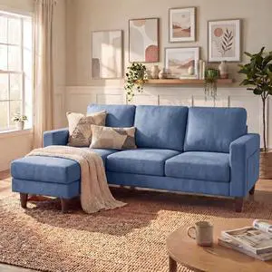 Sectional Couch with Movable Ottoman, Convertible L Shaped Sofa with Side Storage Pocket, 3 Seater Linen Couches for Living Room, Apartment & Office (Blue, Linen Fabric) Sectional Couch with Movable Ottoman, Convertible L Shaped Sofa with Side Storage Pocket, 3 Seater Linen Couches for Living Room, Apartment & Office (Blue, Linen Fabric)