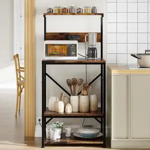 Microwave Stand,Kitchen Bakers Rack with 6 Hooks, 4-Tier Coffee Bar Microwave Rack (Rustic Brown) Microwave Stand,Kitchen Bakers Rack with 6 Hooks, 4-Tier Coffee Bar Microwave Rack (Rustic Brown)