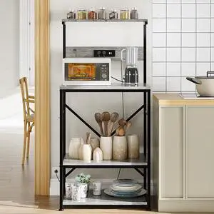 Microwave Stand,Kitchen Bakers Rack with 6 Hooks, 4-Tier Coffee Bar Microwave Rack (Gray) Microwave Stand,Kitchen Bakers Rack with 6 Hooks, 4-Tier Coffee Bar Microwave Rack (Gray)