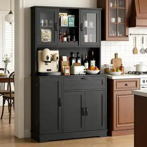 Farmhouse Pantry Cabinet with Acrylic Doors, Large Kitchen Hutch Storage Cabinet for Dining Room, Tall Food Pantry Organization, Microwave Stand, Black Farmhouse Pantry Cabinet with Acrylic Doors, Large Kitchen Hutch Storage Cabinet for Dining Room, Tall Food Pantry Organization, Microwave Stand, Black