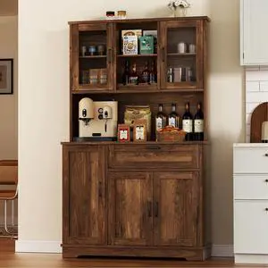 Tall Kitchen Pantry Storage Cabinet, Modern Pantry Cabinet with Hutch and Microwave Stand, Modern Kitchen Coffee Bar Hutch with Shelves for Dining Room, Brown Tall Kitchen Pantry Storage Cabinet, Modern Pantry Cabinet with Hutch and Microwave Stand, Modern Kitchen Coffee Bar Hutch with Shelves for Dining Room, Brown