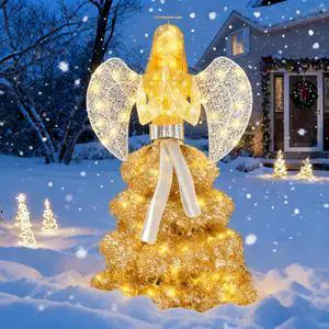 5 FT Christmas Angel Outdoor Lighted Holiday Displays, Pre-lit 3D Outdoor/Indoor Glittered Angel with 100 Warm Lights, Bow, Zip Ties, Stakes for Birthday Party Decoration 5 FT Christmas Angel Outdoor Lighted Holiday Displays, Pre-lit 3D Outdoor/Indoor Glittered Angel with 100 Warm Lights, Bow, Zip Ties, Stakes for Birthday Party Decoration