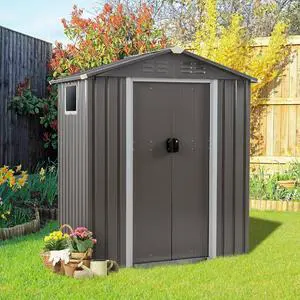 5 x 3 x 6 FT Outdoor Storage Shed, Metal Tool Shed Clearance Garden Steel Shed with Side Window and Lockable Door Waterproof Tool Shed for Backyard Patio, Lawn (Gray) 5 x 3 x 6 FT Outdoor Storage Shed, Metal Tool Shed Clearance Garden Steel Shed with Side Window and Lockable Door Waterproof Tool Shed for Backyard Patio, Lawn (Gray)